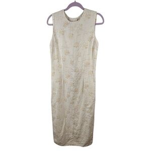 Rafaella Womens 100% Linen Sleeveless Maxi Dress Size 8 Beige Floral Shift